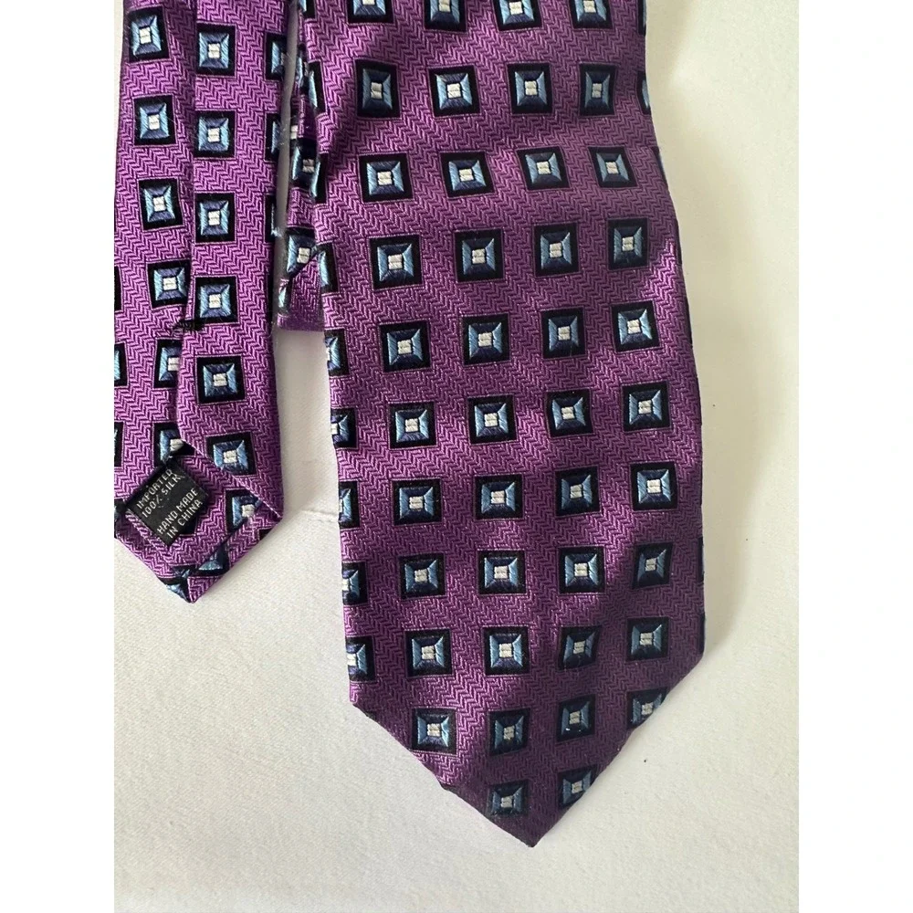 Jos A Bank Signature Collection Purple Silk Tie Lot of‎ 3 Paisley Geometric Mens